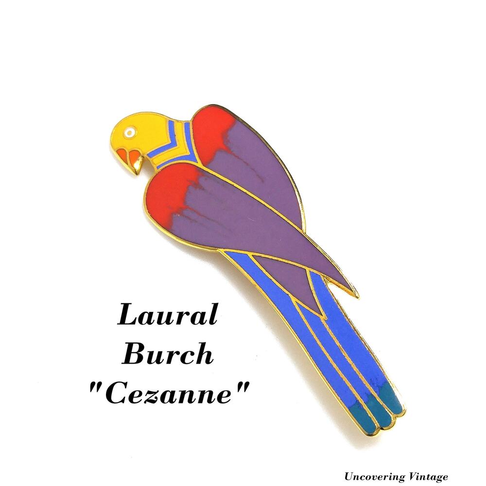Laurel Burch "Cezanne" Parrot Brooch, Gold Plated, Cloisonne Enamel, 1980s